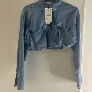 Zara Blue Denim Cropped Jacket NWT